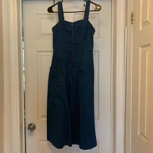 Denim overall midi flare legs